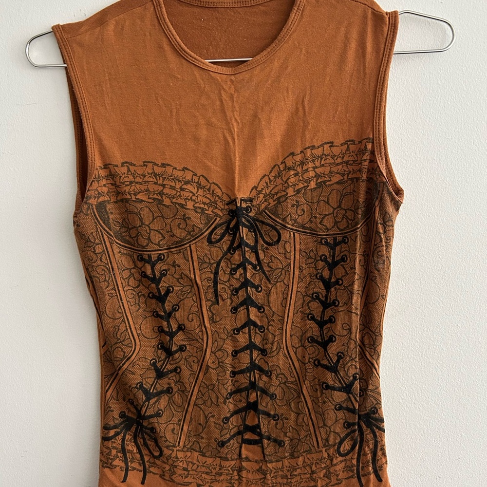 RARE!! 90s Vintage Brown Bustier-Style Tank Top